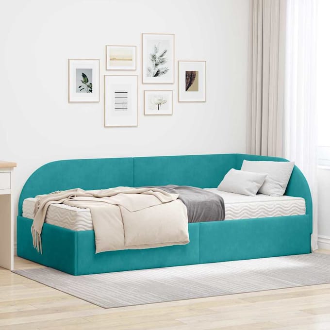 vidaXL - Hoekbedframe - met - Matras - met - hoofdeinde - 2 - st - Turquoise - Fluweel