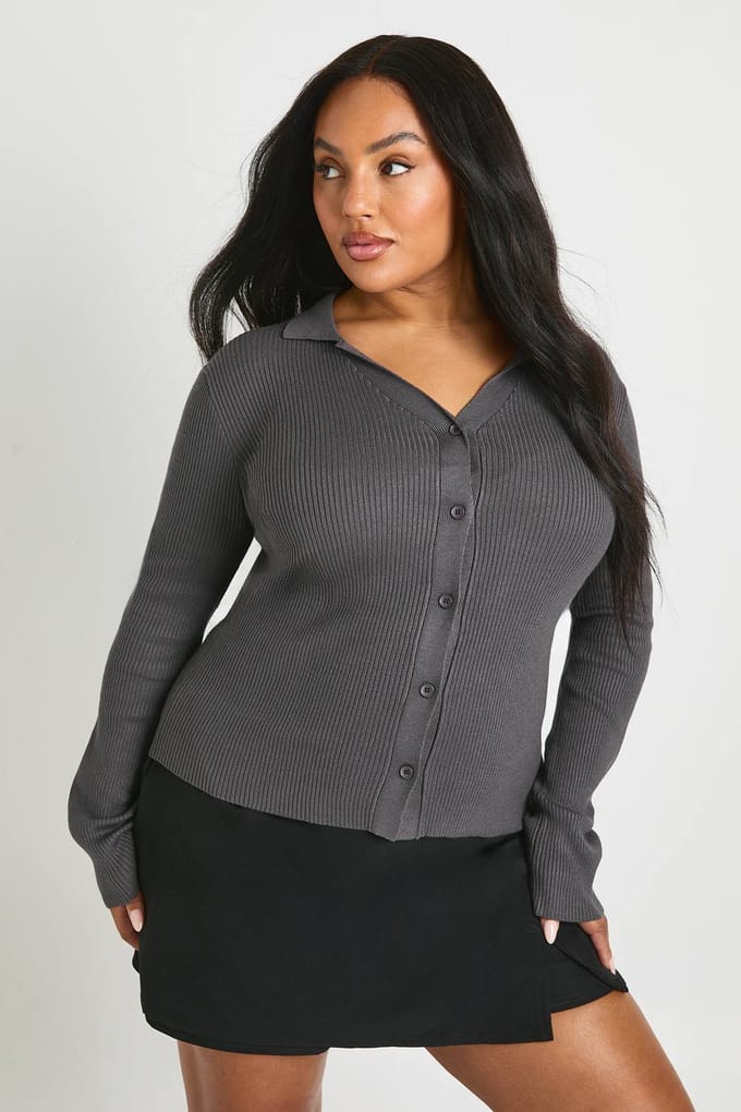 boohoo Dames PLUS BUTTON DOWN CARDIGAN | Charcoal | Maat: 28