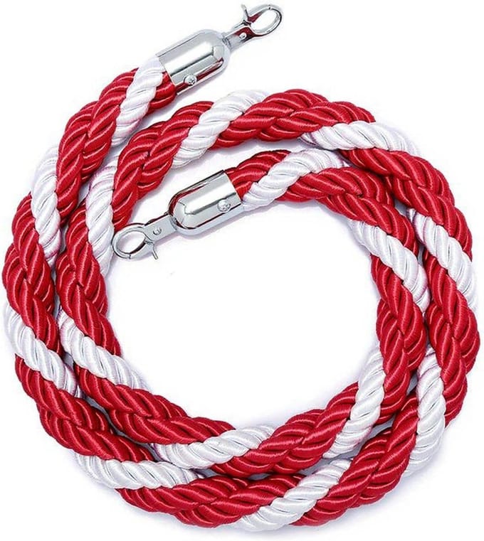 Afzetkoord Rood-Wit - Veiligheidstouw Barrière - Crowd Control - Verzilverde Haak - 25 Meter - Rood Wit
