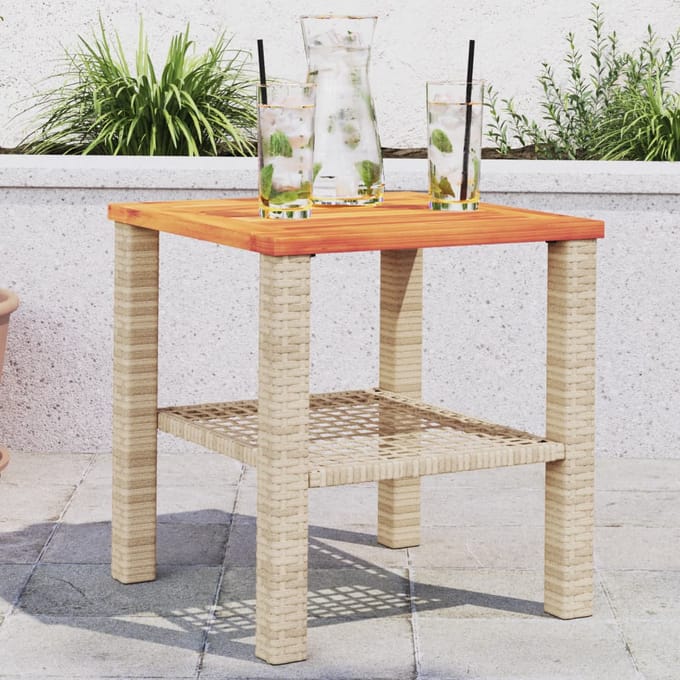 vidaXL - Tuintafel - 40x40x42 - cm - poly - rattan - en - acaciahout - beige