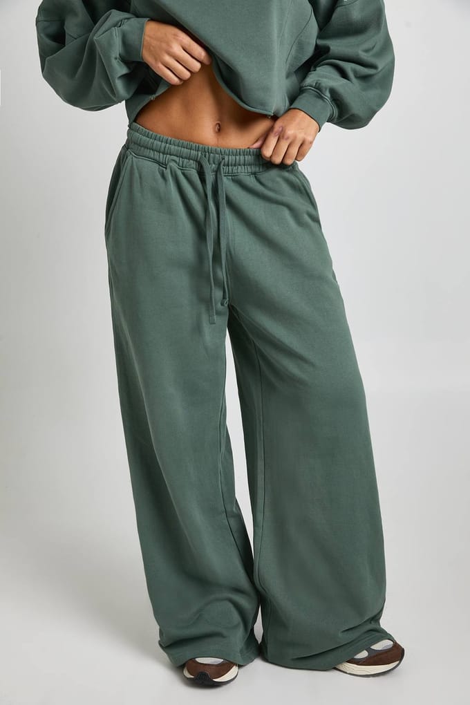 boohoo Dames Gewassen halfrits en rechte pijp jogger-tracksuit | Groente | Maat: Medium