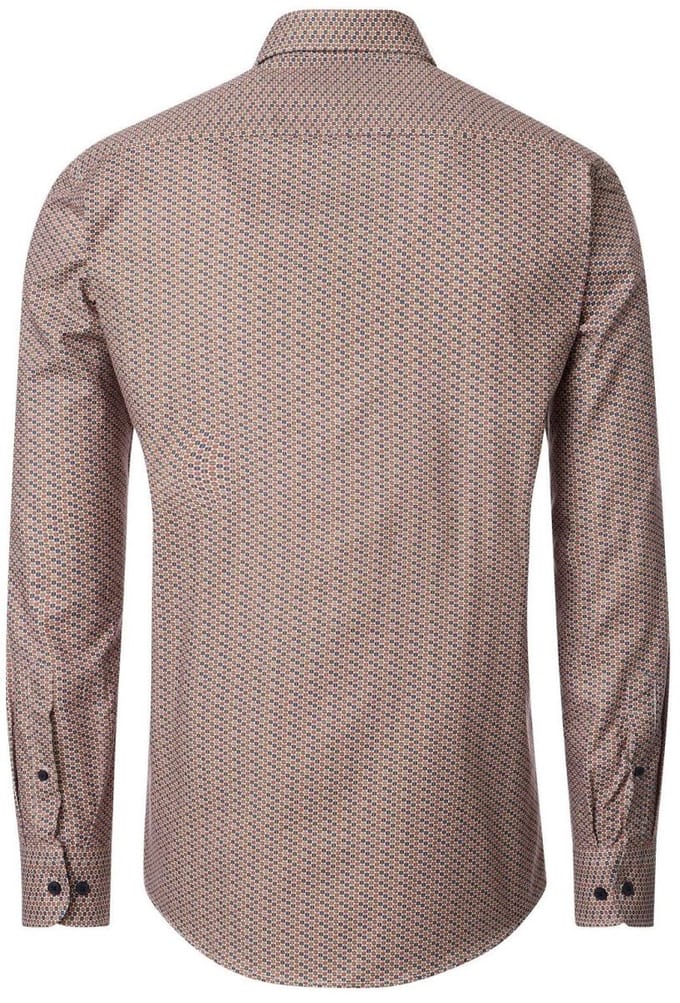 CASA MODA Sport casual fit overhemd - popeline - donkerblauw - wit en beige dessin