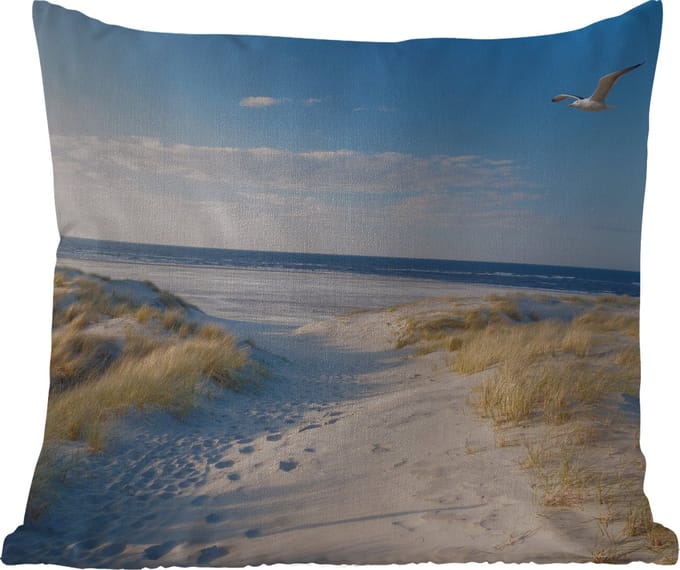 Sierkussen Buiten - Duin - Meeuw - Strand - Zee - Zon - 60x60 cm - Weerbestendig