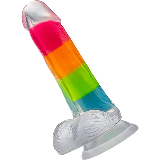 Blush Neo elite glow-in-dark Rainbow Rave 6.5 inch siliconen Dual Density dildo Multicolored - 16.5 cm