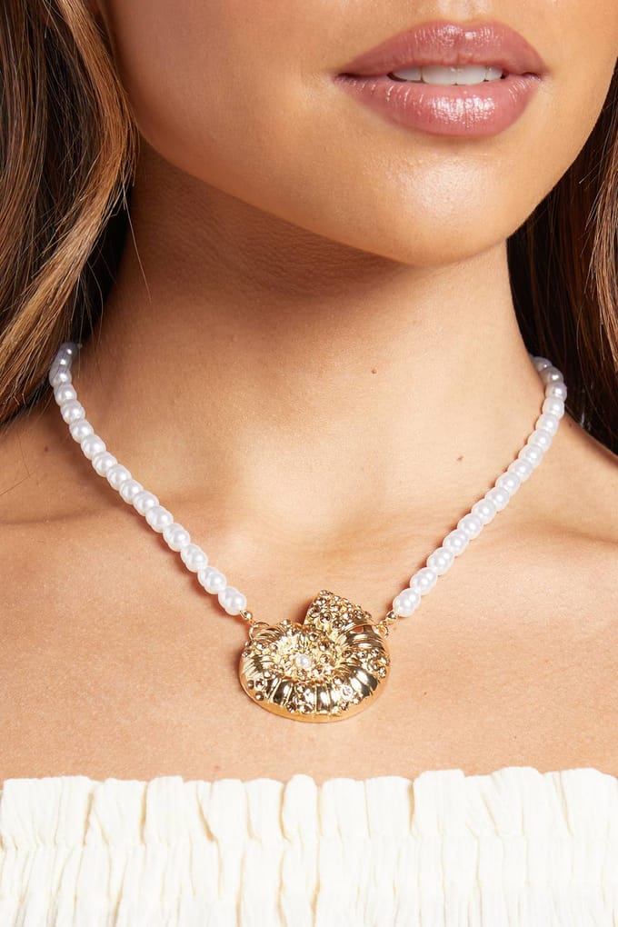 boohoo Dames Schelphanger Parelketting | Goud