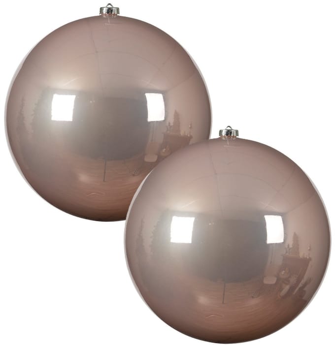 Decoris Kerstbal - 2x - lichtroze - groot - 20 cm - kunststof - glans - kerstversiering