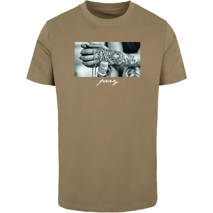 Mister Tee - Pray 2.0 Heren T-shirt - S - Olijfgroen