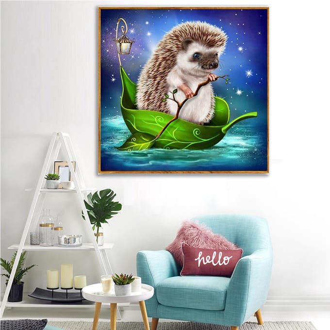 Peinture diamant 5D à faire soi-même, broderie complète d'animaux ronds en forme de hérisson 30x30CM gray