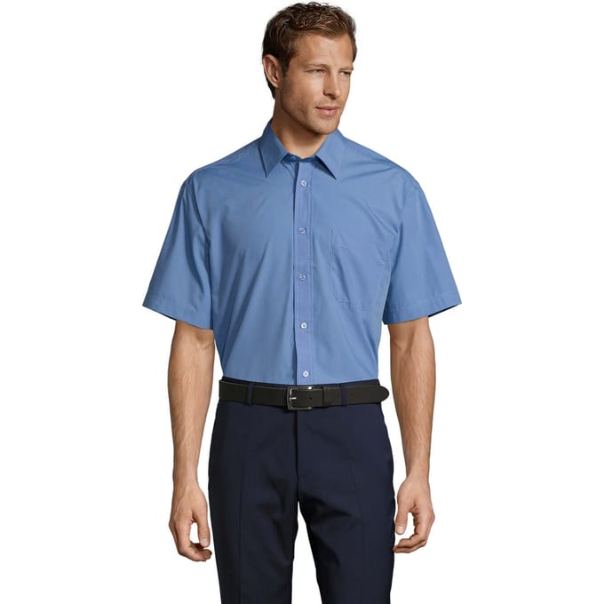 SOLS Heren Bristol Poplin Overhemd met Korte Mouwen (Middenblauw)