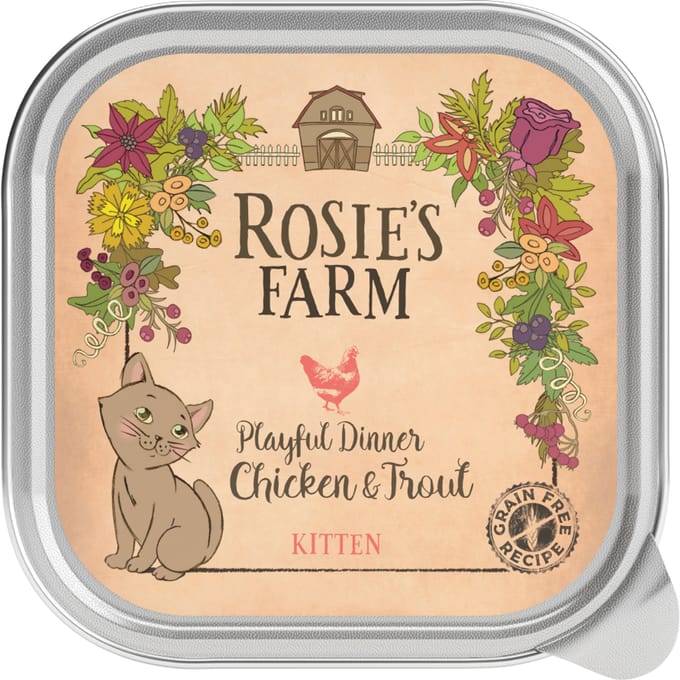 16x100g Kitten Kitten: Kip en Forel Rosie's Farm Kattenvoer