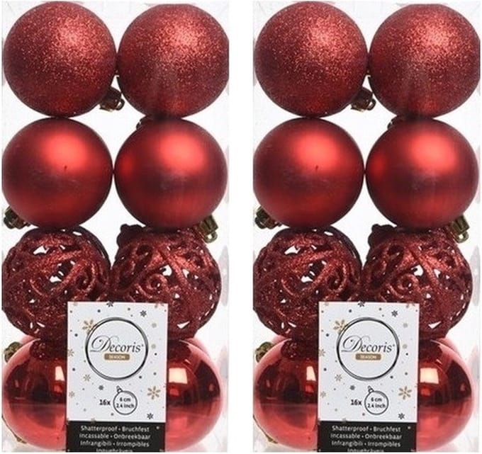 Kerstballenset - 32 stuks - 6cm - Kunststof