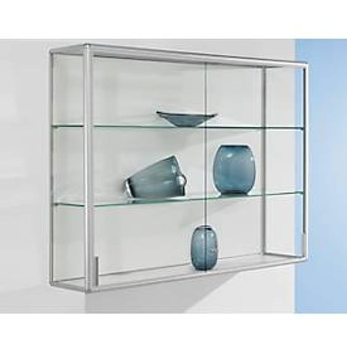 Wandvitrinekast, 1020 x 300 x 1020 mm, zilver