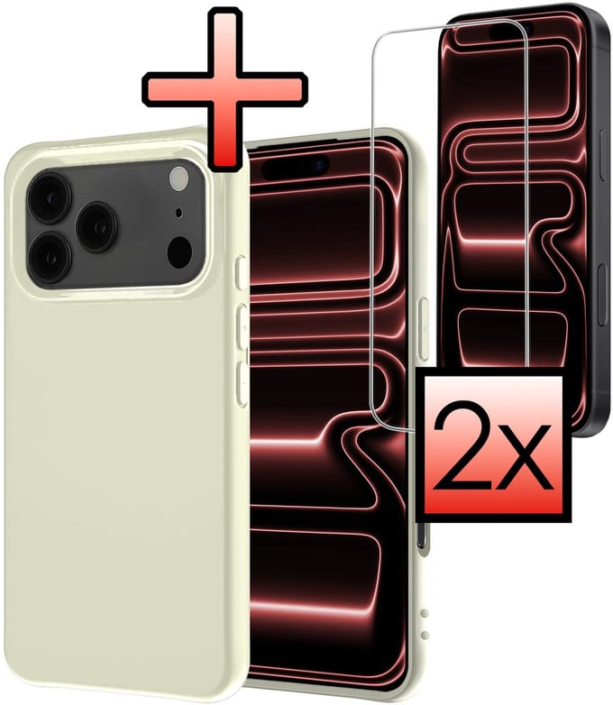 Hoesje - Met 2x Screenprotector - Geschikt voor Apple iPhone 17 Pro Max - Sterk & Shockproof - Back Cover - Siliconen Case - Telefoon Hoes - Wit