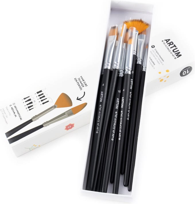 Penselenset 10-delig – Voor Aquarel, Acryl, Olie & Gouache