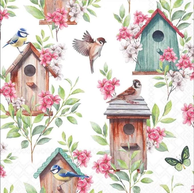 Lunch servetten Wooden birdhouses - Ambiente - 33x33 cm