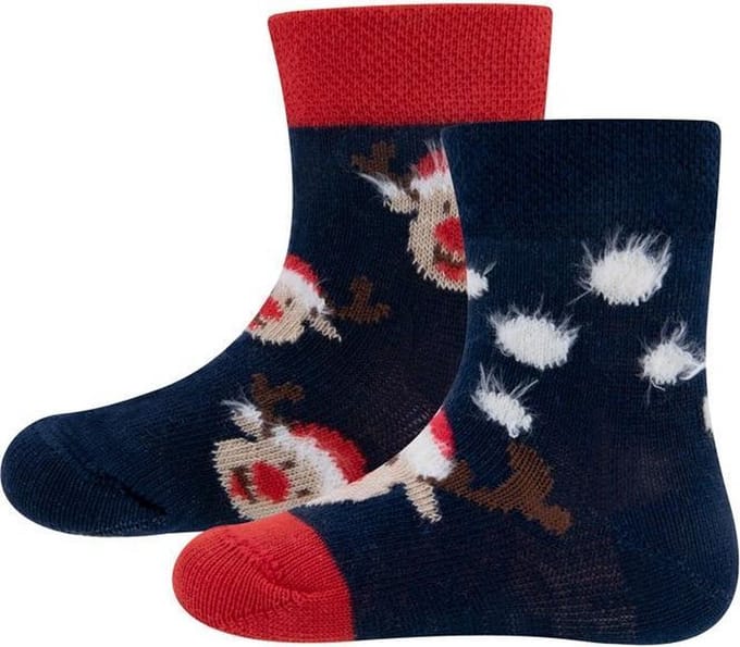 Dubbelpak Babysokken/Peutersokken Kerstrendier Donkerblauw - 23/26