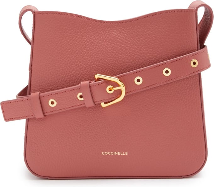 COCCINELLE Leren Schoudertas Dazz Mini Bag Grained Leather Pot Lichtrood