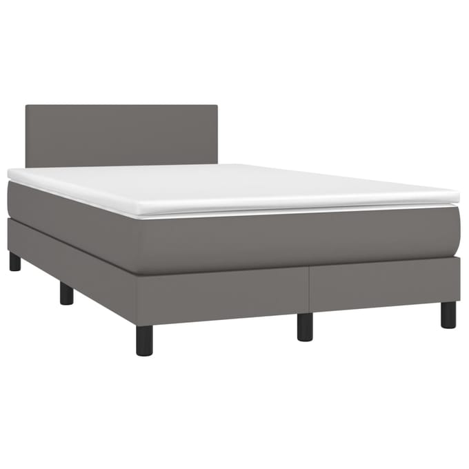 vidaXL - Boxspring - met - matras - en - LED - kunstleer - grijs - 120x200 - cm