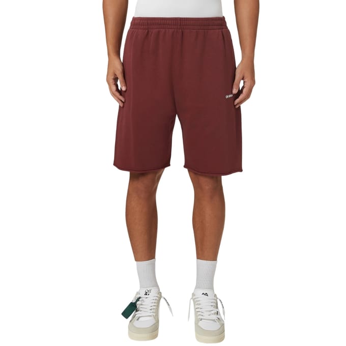 Gebroken witte Diag Helvetica bordeauxrode sweatshort