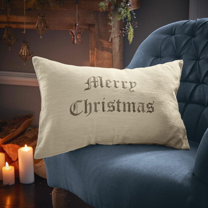 LOBERON Kussenhoes Merry Christmas crème/grijs