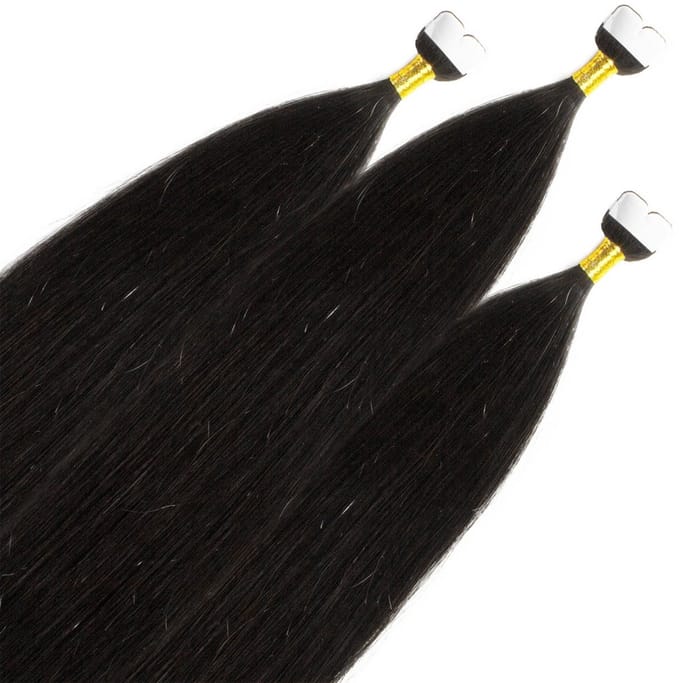 hair2heart Premium Mini Tape Extensions Echt haar - 12 tapes 60 cm Zwart