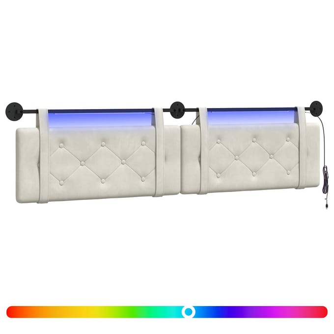 vidaXL - Hangend - hoofdbord - Met - LED-verlichting - Crèmekleurig - Fluweel
