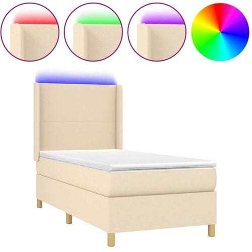 vidaXL - Boxspring - met - matras - en - LED - stof - crèmekleurig - 80x200 - cm