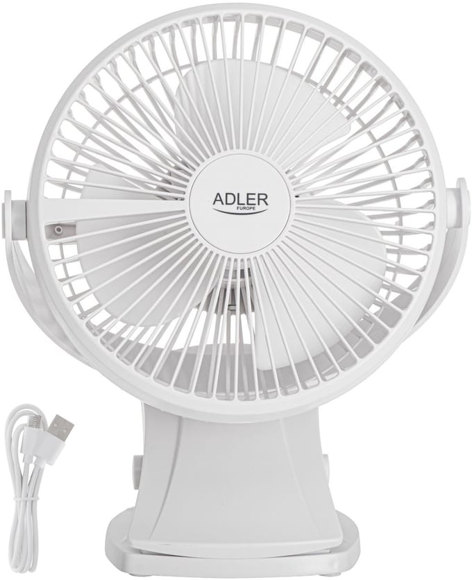 Adler - Bureau ventilator met klem - Oplaadbaar USB-C - 15,5 cm - 360° draaibaar - Wit