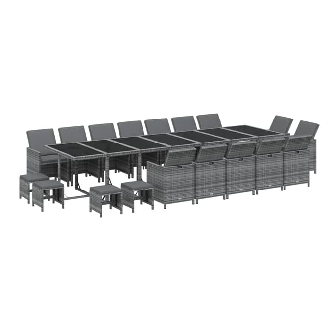 vidaXL - 19-delige - Tuinset - met - kussens - poly - rattan - grijs