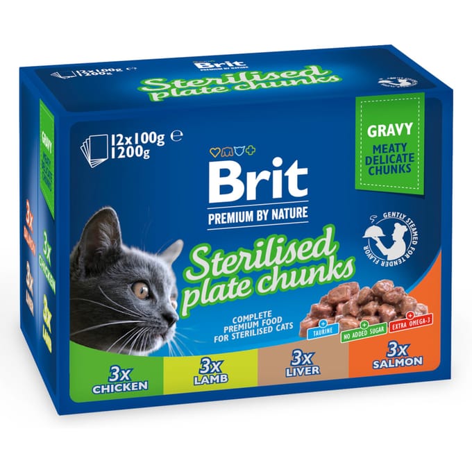 12x100g Sterilised Plate Brit Premium Cat natvoer voor katten