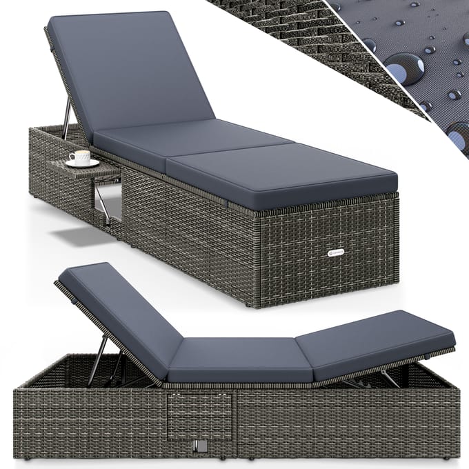 Casaria Ligbed - Verstelbaar Klaptafel Polyrattan 200x58 - Antraciet