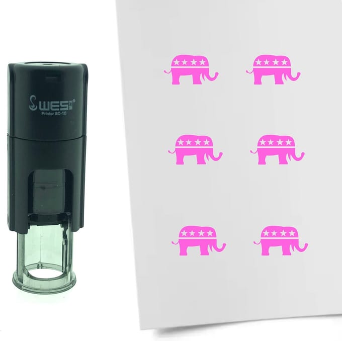 CombiCraft Stempel Olifant van de Republikeinen 10mm rond - roze inkt