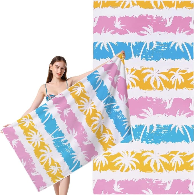 Beach Towel, Quick-Drying and Skin-friendly Palm Tree Design for Beach, Pool, Travel, Gym, Camping
