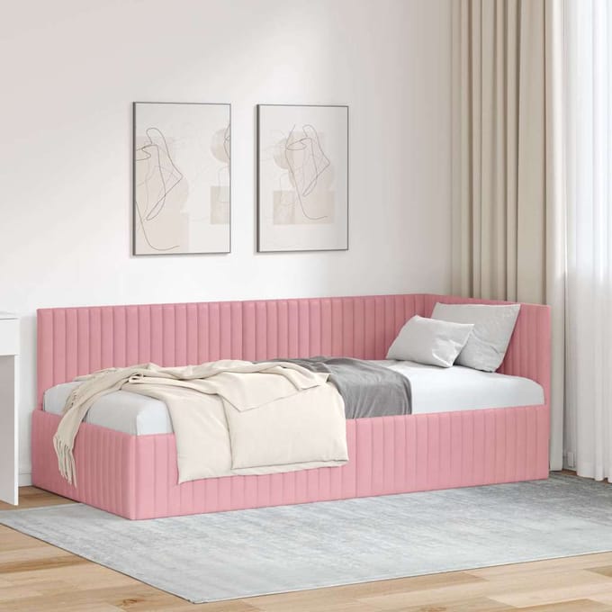 vidaXL - Hoek - Bed - Frame - Roze - 90 - x - 200 - cm - Fluweel