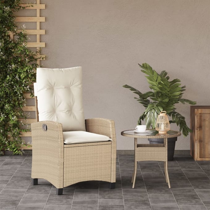 vidaXL - Tuinstoel - verstelbaar - met - kussens - poly - rattan - beige