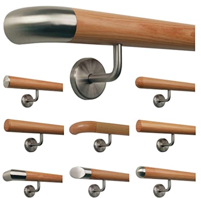 Larikshout Trapleuning met RVS Houder - Schuin 170 cm met 3 Houders