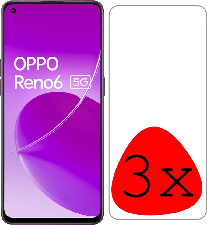 Screenprotector - 3 Stuks Geschikt voor OPPO Reno 6 - Extra Sterk - Beschermglas - Gehard Glas - Tempered Glass - Screen Protector