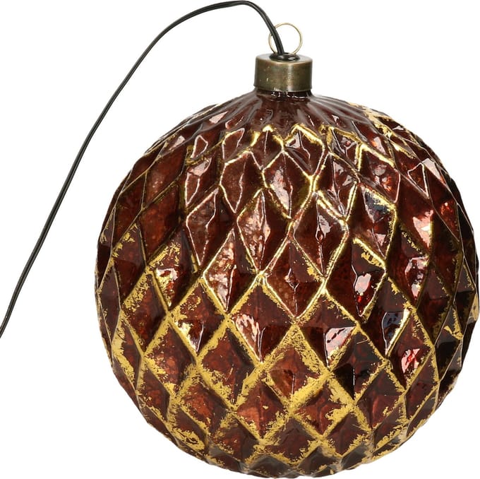 Anna Collection Verlichte kerstbal glas - antiek goud - 15 cm - met 15 lampjes - warm wit