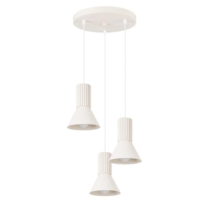 Hanglamp ESTRIA 3P met 3 geribbelde kappen in cluster - Sollux Lighting - IP20 - Beige staal/aluminium behuizing - 30 x 30 x 120 cm - 3 x E14 LED, exclusief lichtbron - 3 x 10 W - Industriële hanglamp voor woonkamer, slaapkamer en eetkamer