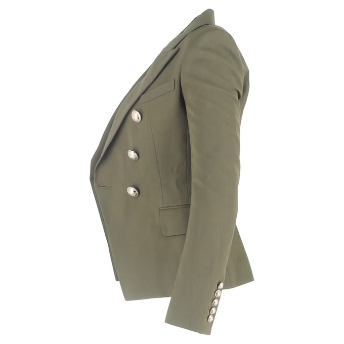 Balmain double-breasted blazer met zakken in olijfgroene wol