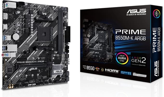 ASUS PRIME B550M-K ARGB Moederbord - AMD B550 - AMD AM4 - DDR4 RAM - Micro-ATX