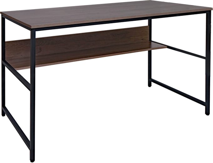 Bureau MCW-K80, bureau computer bureau werkblad, metaal MDF 120x60cm ~ grijsbruin