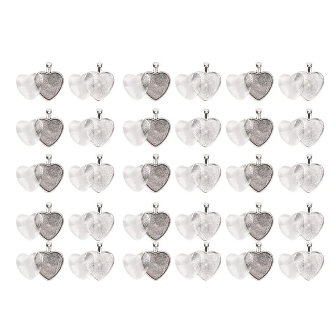 60 stuks Hangerbakjes Hartvormige Hangerzetting Cabochon Basiszetting met Glazen Cabochon white