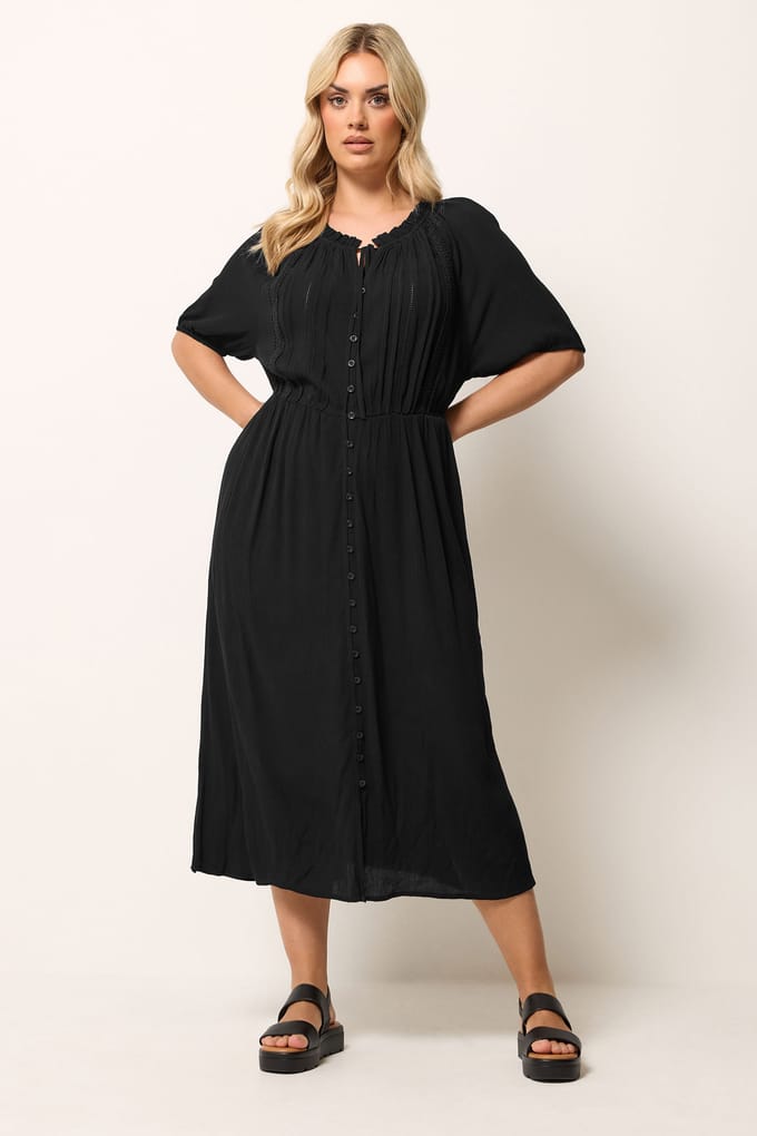 Yours Zwarte Maxijurk Met Borduursel Size 50-52