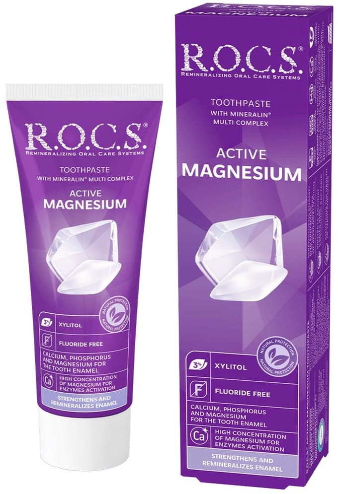 R.O.C.S. Active Magnesium - Tandpasta zonder fluoride - Remineraliserend, 75 ml