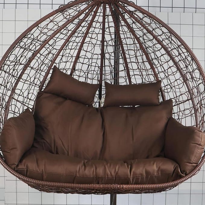 Hangstoel Kussen - Schommelstoel Kussen - Ontspannen Buiten - Verstelbare Hoofdsteun - 150 cm Diameter - Bruin