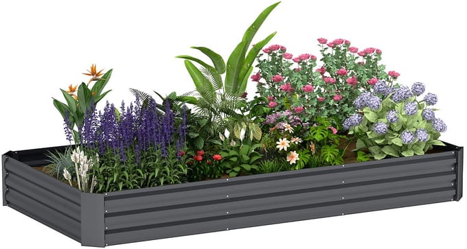 Outsunny-Tuinbed-Gegalvaniseerd staal-240x120x30cm-Donkergrijs