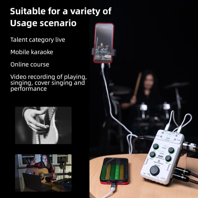 JOYO MOMIX PRO Audiomixer Type-C Telefoonvoeding Plug and Play USB Audio-interface Stereo XLR + 48V wit