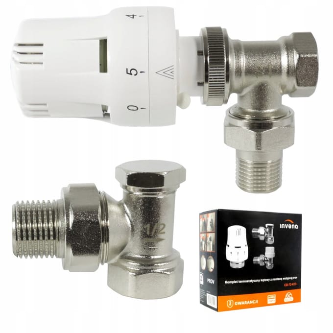 Invena Thermostatische Radiator Set Hoek 1/2" Wit met Voorinstelling