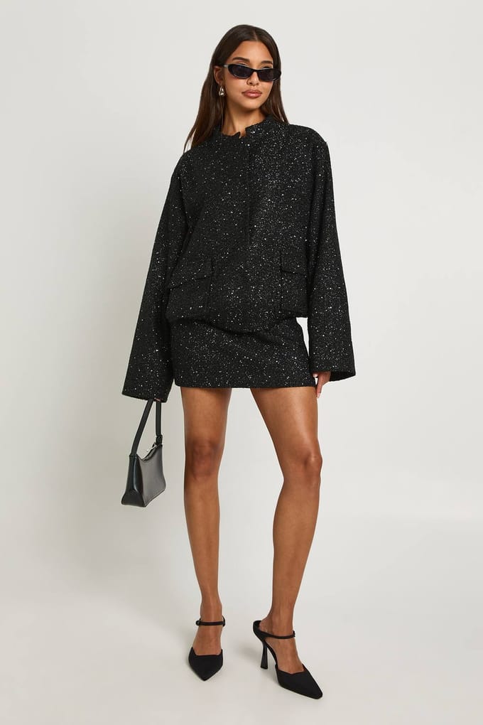 boohoo Dames Pailletten Boucle minirok | Zwart | Maat: 34